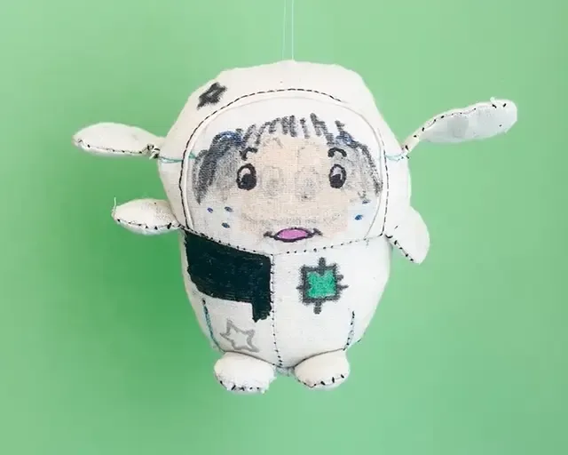 plushie creature with big ears. animated rotating 360 deg.