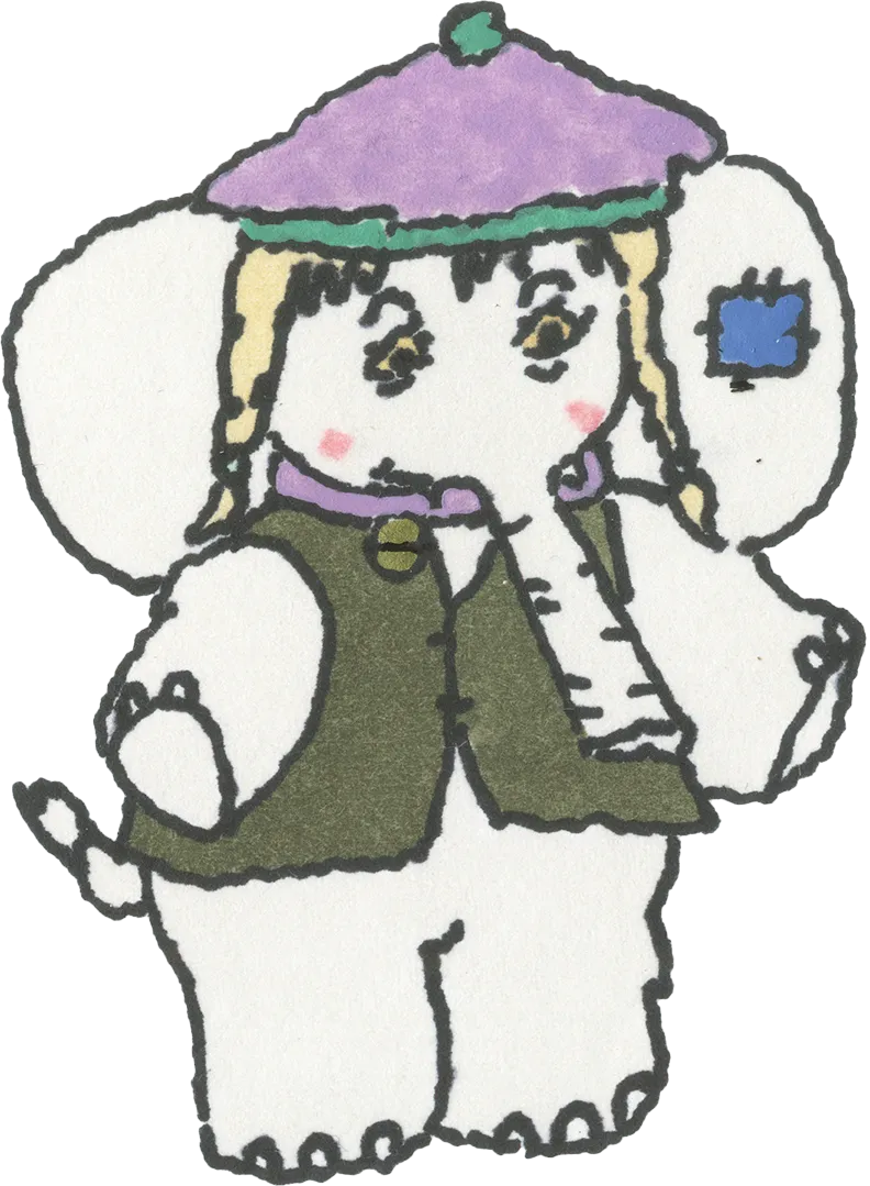 elephant in a beret and vest.