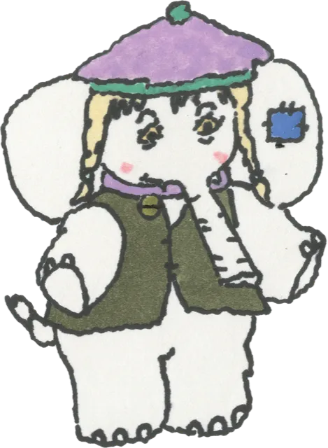 elephant in a beret and vest.